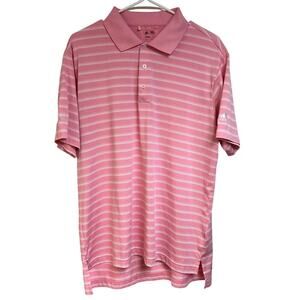 Adidas Golf Mens Size M Short Sleeve Polo shirt pink & white stripes logo active